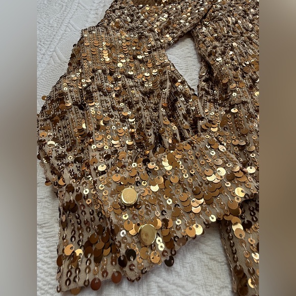ANN TAYLOR Women's XL Gold Sequin Mock Neck Blouse - Picture 3 of 9
